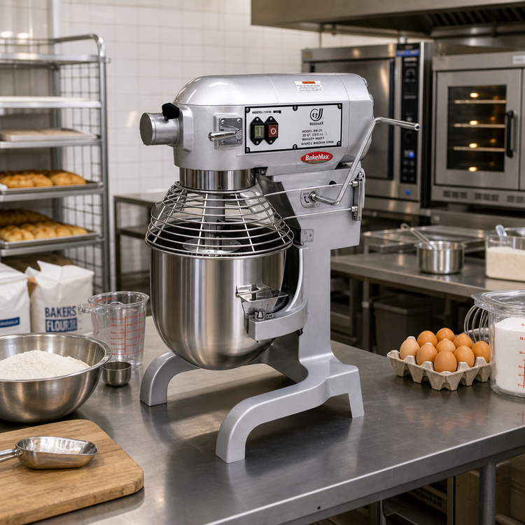 Product image #2 for BakeMax 20 Qt Countertop Gear-Driven Planetary Mixer with Safety Guard, 3-Speed, #12 Hub, 1 HP