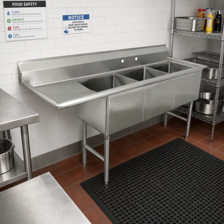 Product image #2 for Advance Tabco Commercial 3-Compartment Fabricated Sink with 18-Inch Left Drainboard