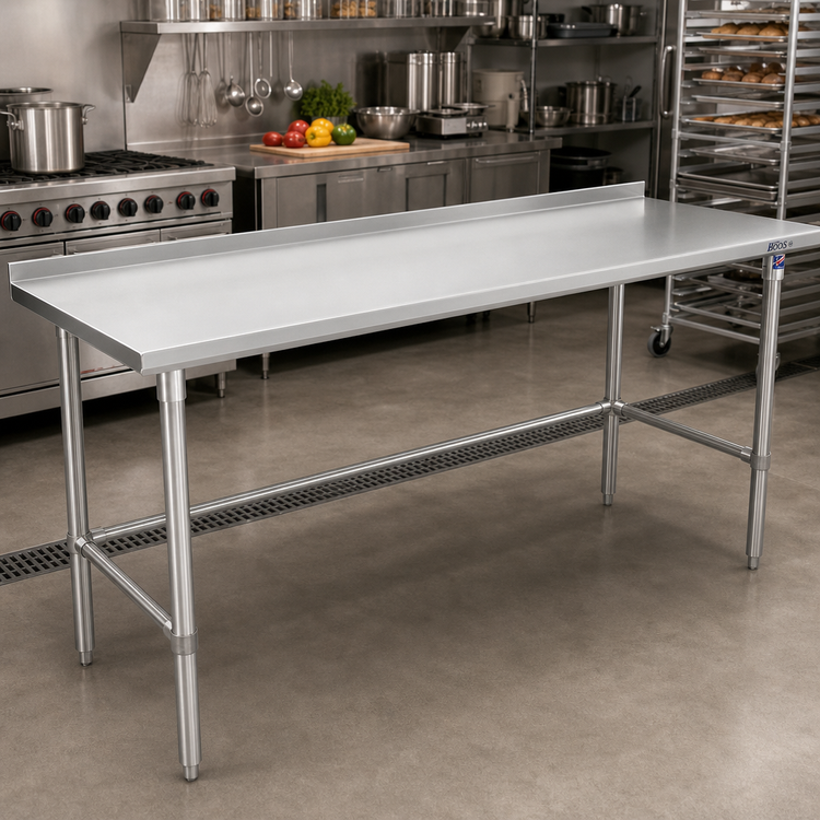 Product image #2 for John Boos Stallion 108" x 30" 16-Gauge Stainless Steel Work Table with 1-1/2" Rear Riser and Safety Edge