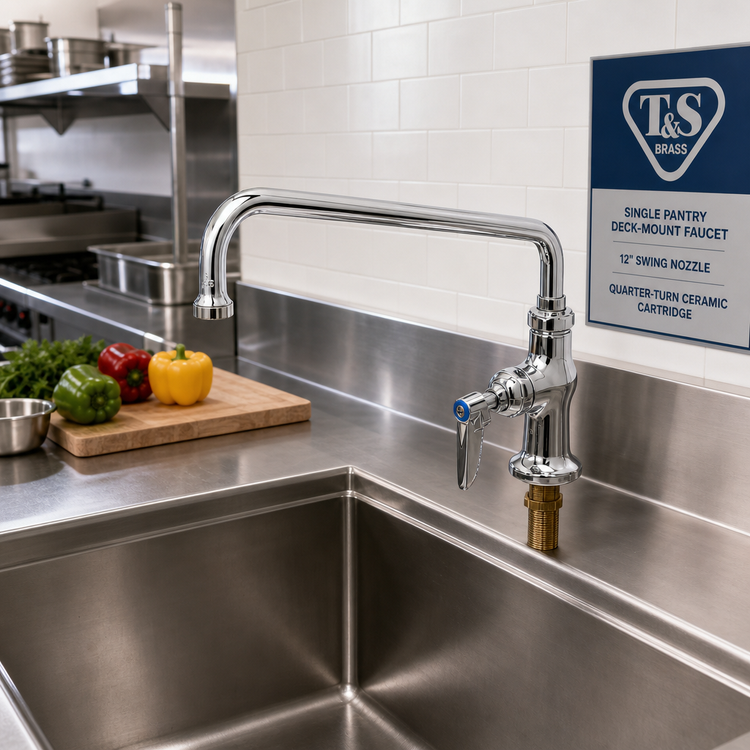Product image #2 for T&S Brass Single Pantry Deck-Mount Faucet with 12-Inch Swing Nozzle and Quarter-Turn Ceramic Cartridge