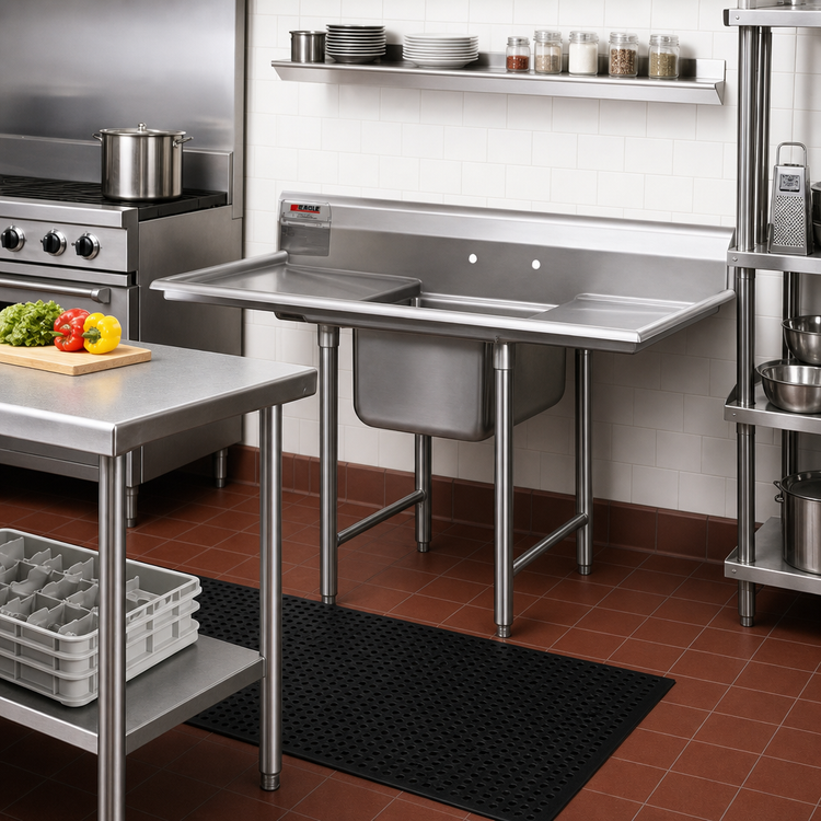 Product image #2 for Eagle Group 414 Series 1-Compartment Freestanding Sink with Dual Drainboards, 54-1/2" W x 27-1/2" D
