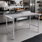 Thumbnail image #2 for Klinger's Trading NBSG1872 72-Inch Stainless Steel Work Table, Open Galvanized Base, 18-Gauge 430 Top, 2-Inch Rear Up-Turn