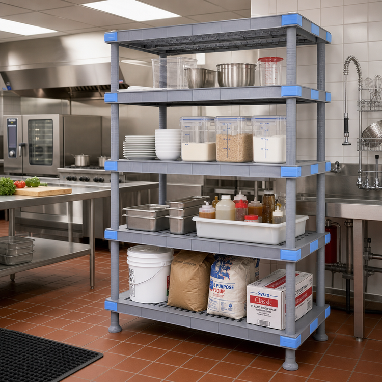 Product image #2 for Quantum Millenia 54"W x 24"D x 50"H Polymer Shelving Unit with 4 Open Grid Shelves and Dunnage Stand