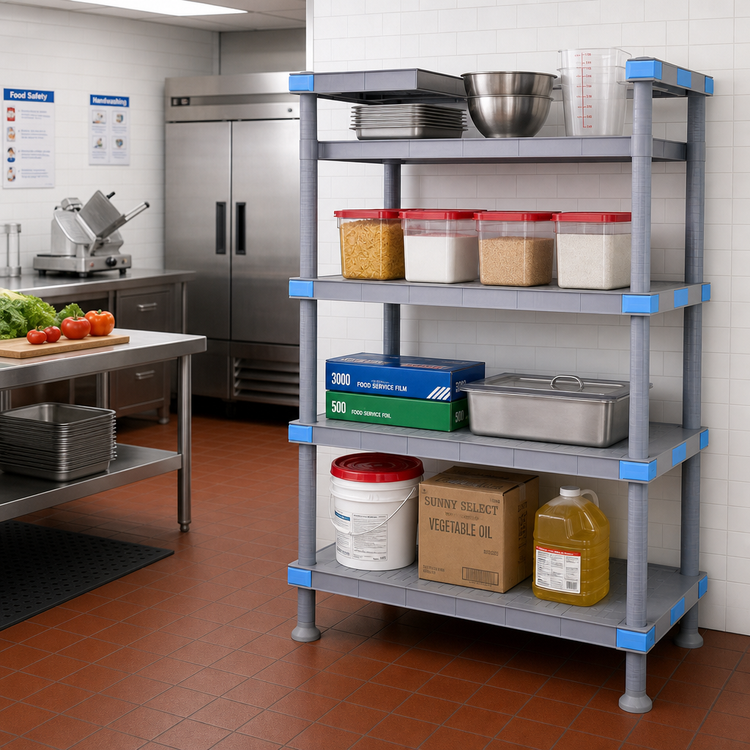 Product image #2 for Quantum Millenia 4-Shelf Polymer Shelving Unit with Dunnage Stand, 2,000-Lb. Capacity, 72 x 24 x 50 Inches, Gray