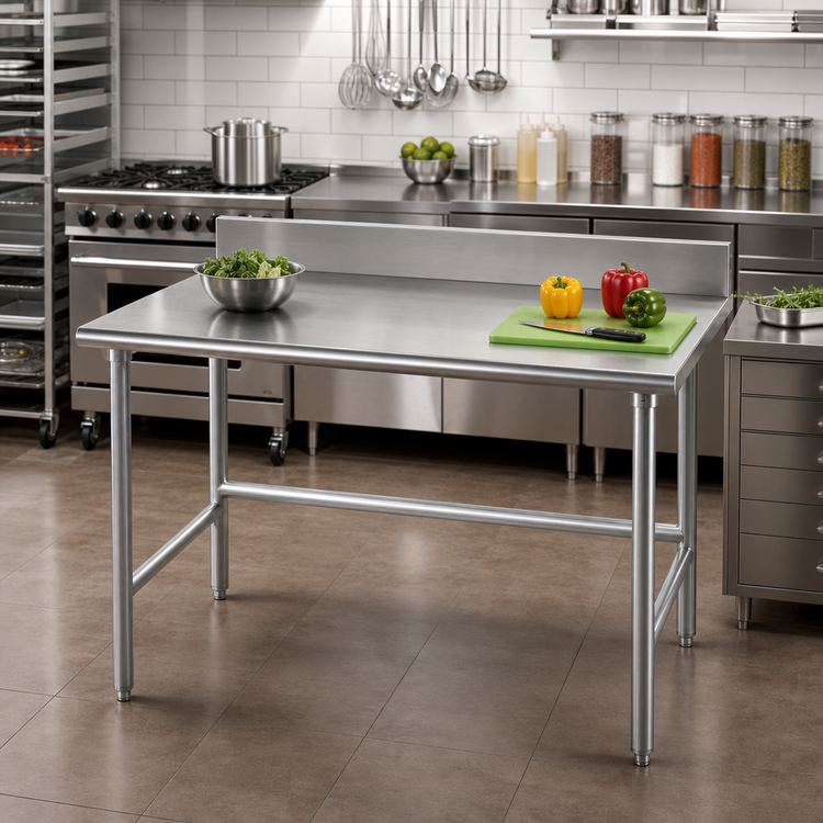 Product image #2 for Advance Tabco 48" x 30" 16 Gauge 430 Stainless Steel Work Table with 5" Backsplash and Open Base