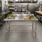 Thumbnail image #2 for Eagle Group Spec-Master T2448GTEM-BS 48 x 24 Inch Stainless Steel Work Table, 14-Gauge 300 Series Top, 4-1/2 Inch Backsplash