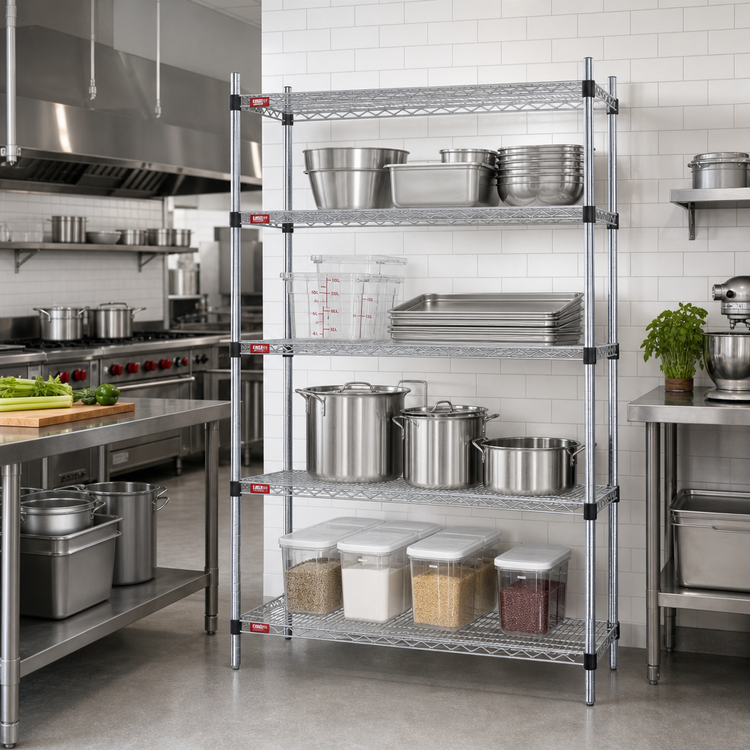 Product image #2 for EAGLEbrite Quad-Adjust 4-Tier Wire Shelving Starter Unit, 48 x 24 x 74 Inches, Zinc Finish