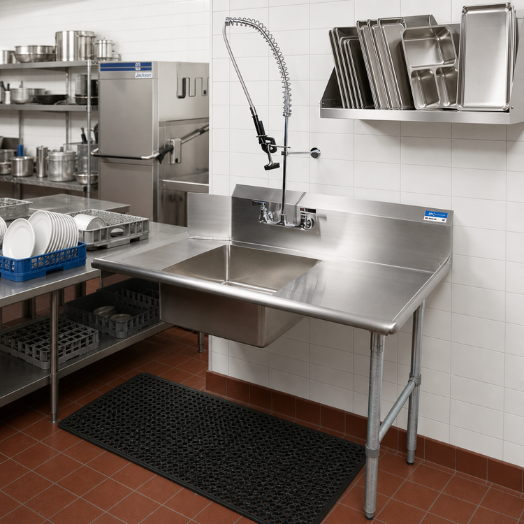 Product image #2 for BK Resources 60 Inch Straight Soiled Dish Table with Right-to-Left Operation, Pre-Rinse Sink, and Galvanized Legs
