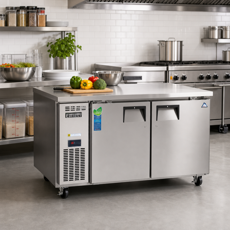 Product image #2 for Everest ETWR2 Two-Section Undercounter/Worktop Refrigerator, 18 Cu. Ft., Side-Mounted Self-Contained Refrigeration, Stainless Steel Worktop