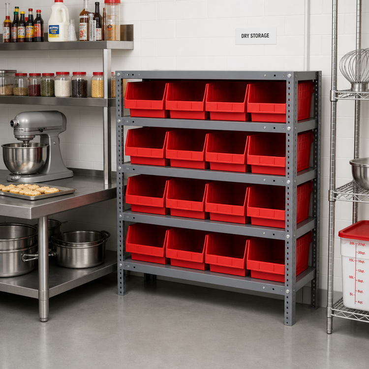 Product image #2 for Quantum Heavy-Duty Stationary Wire Shelving Unit with 5 Shelves and 16 Bins, 36 x 18 x 39 Inches