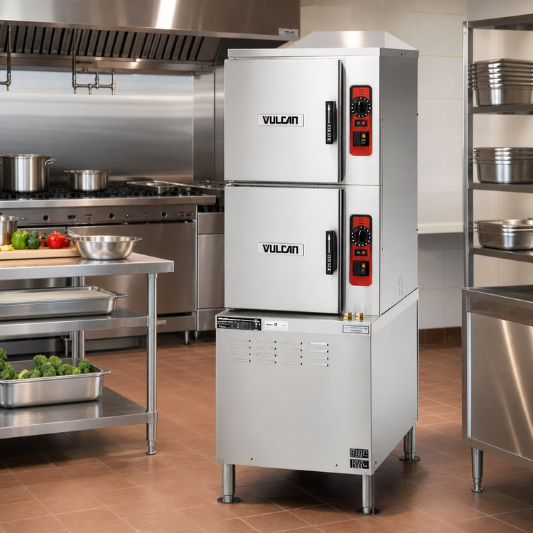 Product image #2 for Vulcan C24ET10 Electric Convection Steamer on Cabinet Base, 2-Compartment, 10-Pan Capacity