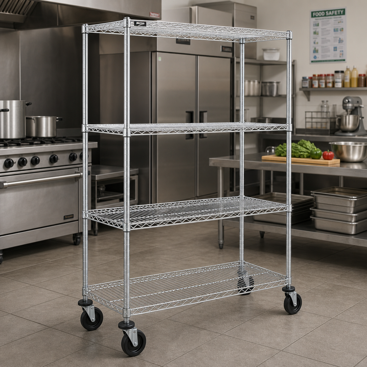 Product image #2 for Metro Super Erecta 4-Shelf Wire Stem Caster Cart, Chrome Finish, 60 x 18 x 69 Inches