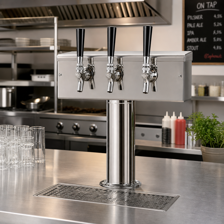 Product image #2 for T-Style Countertop Air-Cooled 3-Faucet Draft Beer Tower, Polished Stainless Steel