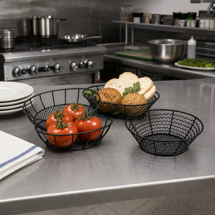 Product image #2 for American Metalcraft Oval Mesh Serving Basket, 9 x 6 x 2-1/2 Inches, Black Wrought Iron