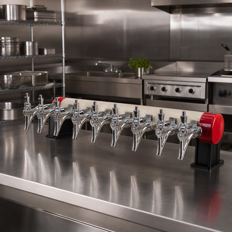 Product image #2 for Kool-Rite 8-Faucet Short-Shank Glycol-Cooled Stainless Steel Wall-Mounted Draft Tower Insert Module, 24 Inch Wide