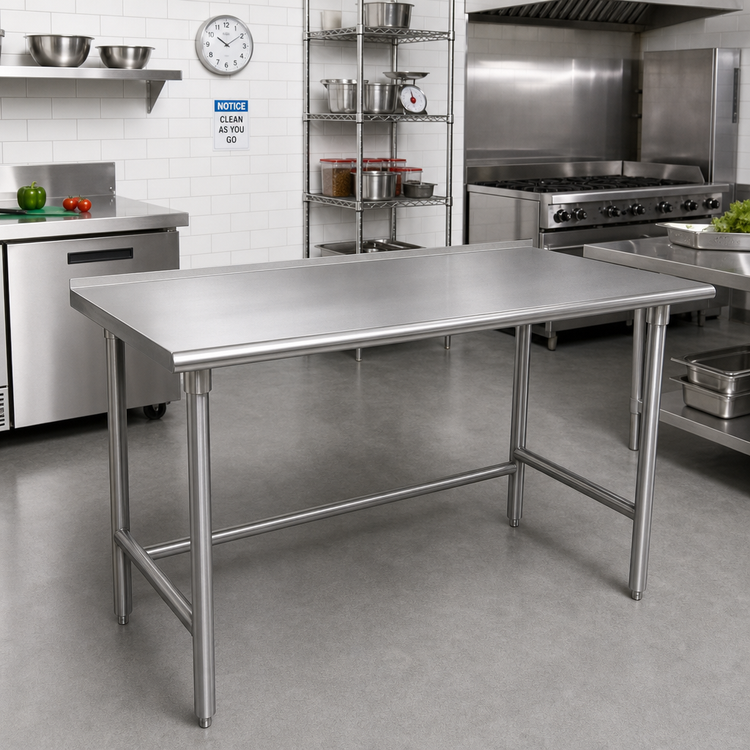 Product image #2 for Advance Tabco 48" x 30" 16-Gauge 430 Stainless Steel Top Work Table with 1-1/2" Rear Up-Turn