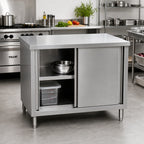 Thumbnail image #2 for Klinger's Trading CB2460-W/SHELF 60-Inch Stainless Steel Enclosed Work Table with Sliding Doors, Middle Shelf, Flat Top