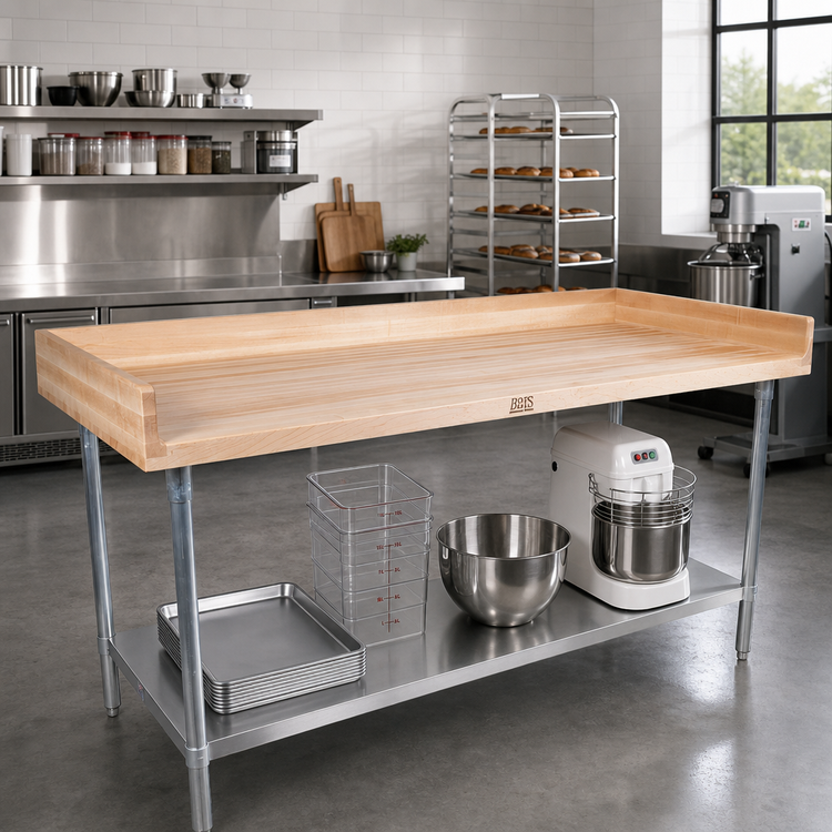 Product image #2 for John Boos 108 x 36-Inch Baker's Top Wood Work Table with Adjustable Stainless Steel Undershelf