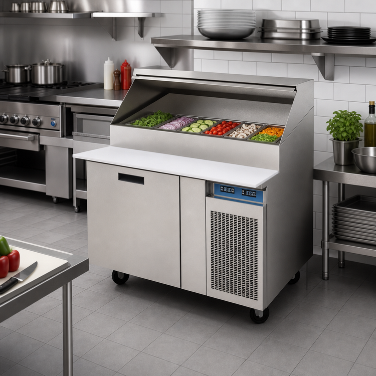 Product image #2 for Randell 48-Inch One-Section Refrigerated Raised Rail Prep Table with Right-Side Compressor