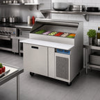 Thumbnail image #2 for Randell Food Preparation RP48CRR-M21 48-Inch One-Section Refrigerated Raised Rail Prep Table, 21-Pan, 1-Door, R290