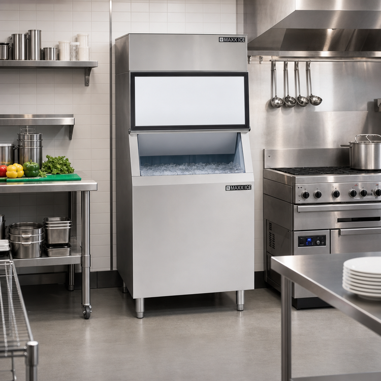 Product image #2 for Maxx Ice 30 Inch Modular Air-Cooled Full Dice Ice Machine with 580 lb Storage Bin, 1,000 lb/Day