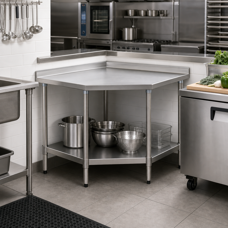 Product image #2 for BlendPort® Budget Series 30" x 30" Stainless Steel Corner Work Table with Rear Upturn and Adjustable Undershelf