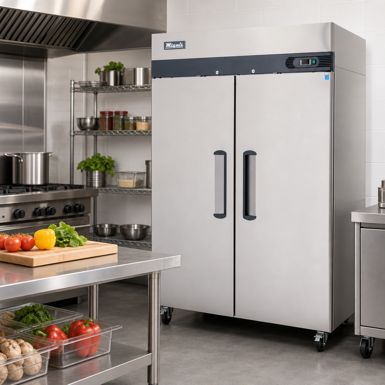 Product image #2 for Migali Competitor Series® Two-Section Reach-In Refrigerator, 49 Cu. Ft., Top-Mount Self-Contained, Stainless Steel, 115V