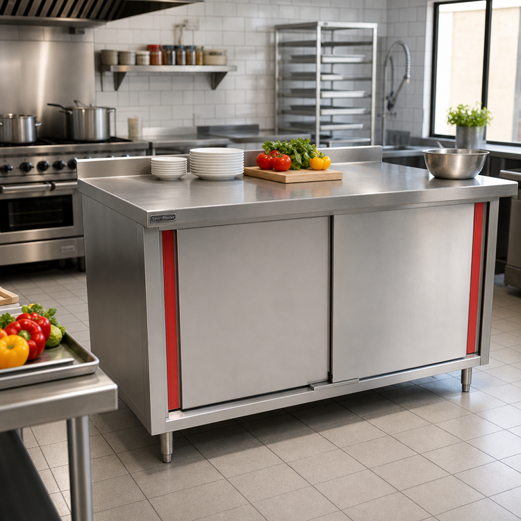 Product image #2 for Spec-Master Marine Series Stainless Steel Enclosed Work Table with Sliding Doors, 96 x 30 Inches
