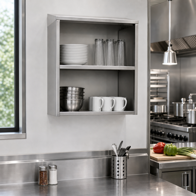 Product image #2 for Glastender 30 Inch Open Front Wall-Mounted Stainless Steel Wall Cabinet