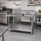 Thumbnail image #2 for BK Resources BKMPT-3048G-R-P-G 48-Inch x 30-Inch 18-Gauge 304 Stainless Steel Sink Table with Right-Side Prep Sink and Undershelf