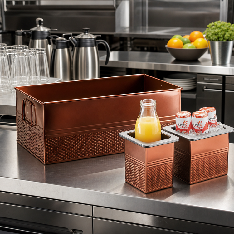 Product image #2 for American Metalcraft 1/3 Size Rectangular Beverage Tub Housing Only, Galvanized Steel with Copper Finish