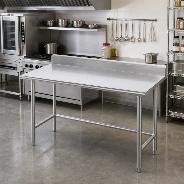 Product image #2 for Advance Tabco 84" x 36" 16-Gauge 304 Stainless Steel Work Table with 5" Backsplash and Open Base