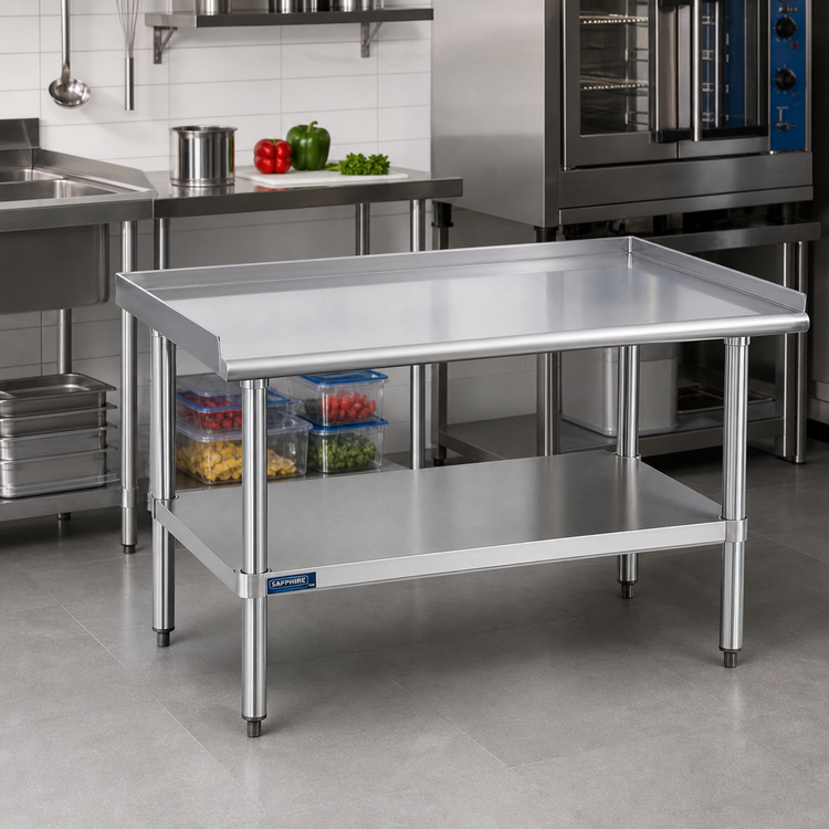 Product image #2 for Sapphire Manufacturing 30 x 24 Inch Stainless Steel Equipment Stand with Adjustable Undershelf and Splash Guard