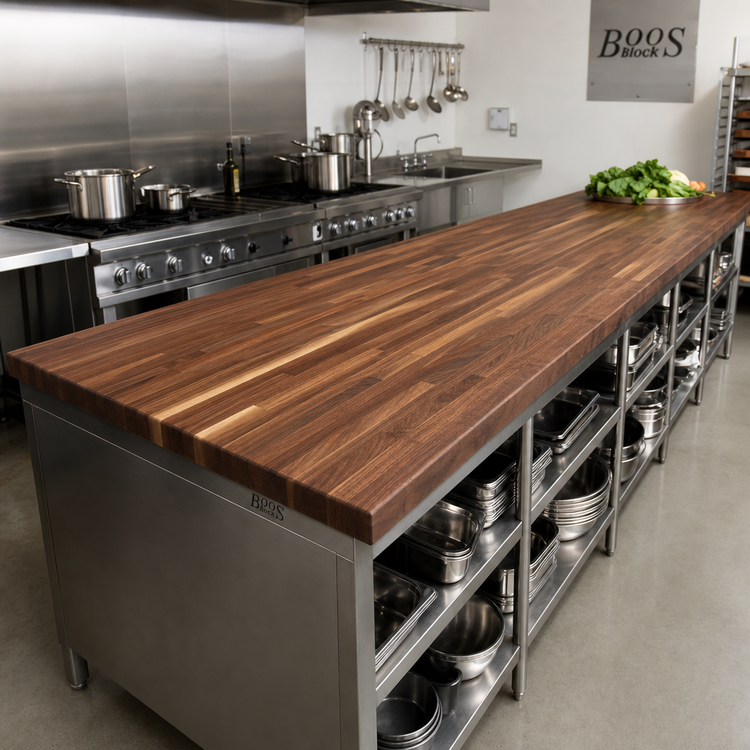 Product image #2 for Boos Block American Black Walnut Blended Rails Edge Grain Kitchen Countertop, 144 x 30 x 1-1/2 Inches, Varnique Finish