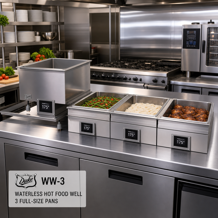 Product image #2 for Duke WW-3 Waterless Hot Food Well Drop-In Unit, 3 Full-Size Pans
