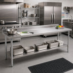 Thumbnail image #2 for Eagle Group Deluxe T24144SEB-BS 144-Inch x 24-Inch Stainless Steel Work Table with 16-Gauge Top, 4-1/2-Inch Backsplash and Adjustable Undershelf