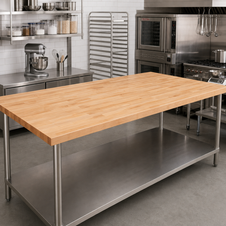 Product image #2 for John Boos Northern Hard Rock Maple Edge Grain Flat Top Wood Work Table Top, 132 x 60 x 2-1/4 Inches