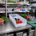 Thumbnail image #2 for Quantum QSB216CL Nesting Clear Polypropylene Shelf Bin, 11-1/8 x 23-5/8 x 6 Inches, 7 Divider Slots Case of 6