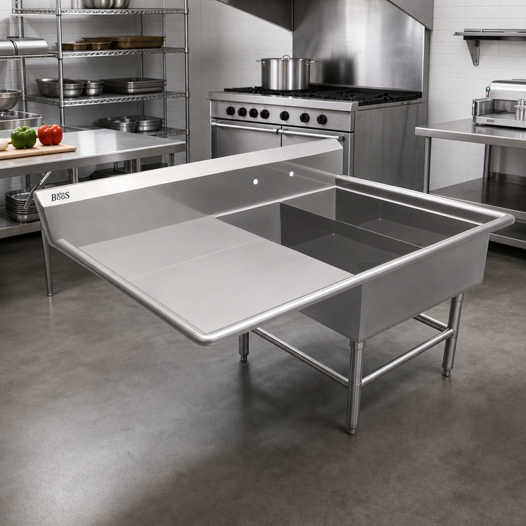 Product image #2 for John Boos Pro-Bowl 2-Compartment Platter Sink with Left Drainboard, 16/300 Stainless Steel