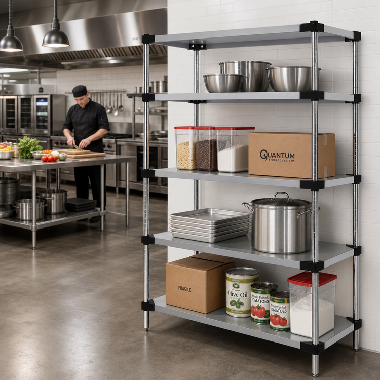 Product image #2 for Quantum 48"W x 24"D x 74"H 4-Shelf Stationary Solid Stainless Steel Shelving Starter Kit