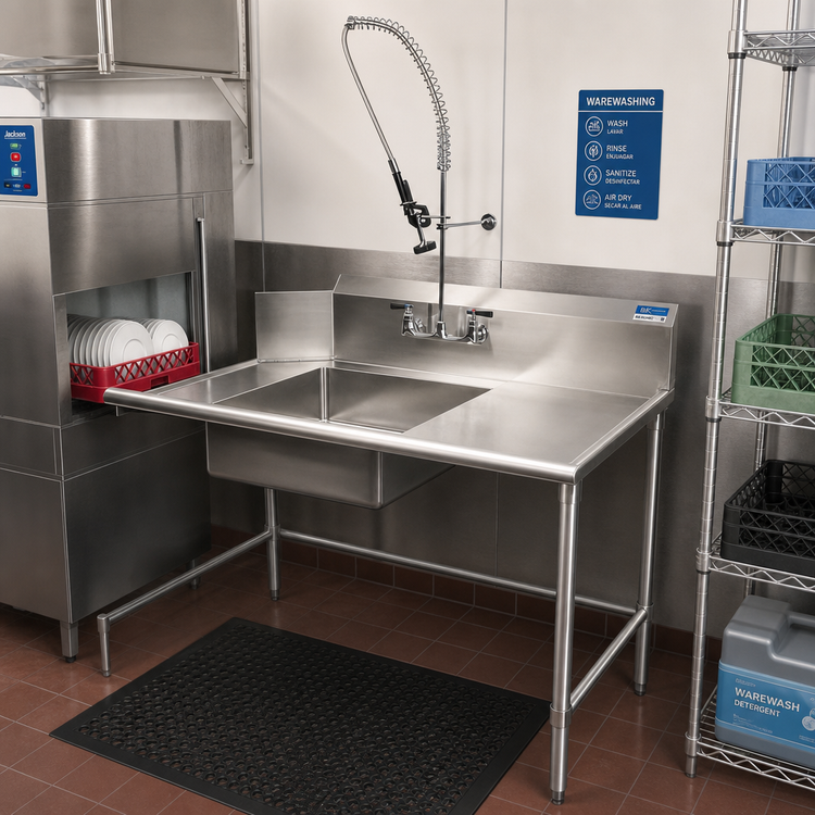 Product image #2 for 72-Inch Straight Soiled Dish Table with Right-to-Left Operation, 18/304 Stainless Steel Top, and Pre-Rinse Sink