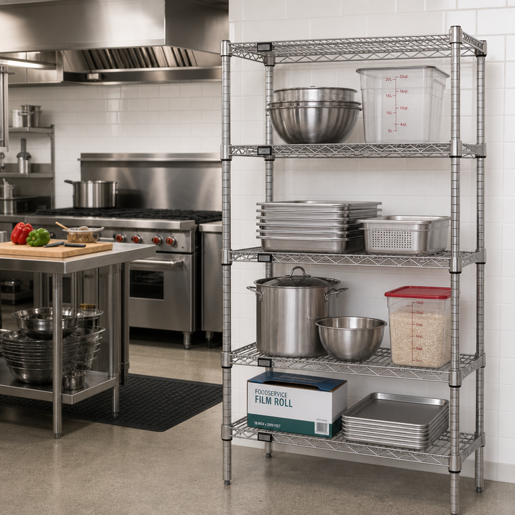 Product image #2 for Quantum 36" W x 30" D x 86" H Stationary Wire Shelving Starter Kit, 304 Stainless Steel