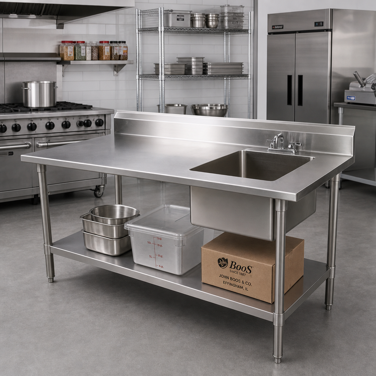 Product image #2 for John Boos Stainless Steel Prep Sink Table With Right Bowl, 72 x 30 Inches, 5-Inch Backsplash and Adjustable Undershelf
