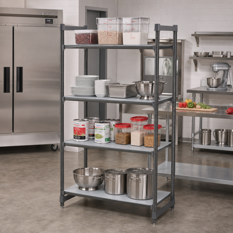Product image #2 for Cambro Camshelving Basics Plus 4-Tier Solid Stationary Starter Unit, 24W x 48L x 64H, Brushed Graphite