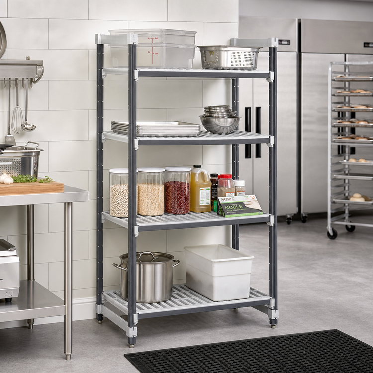 Product image #2 for Cambro Camshelving Elements XTRA 4-Shelf Vented Stationary Starter Unit, 21 x 48 x 64 Inches, Speckled Gray