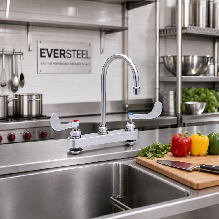 Product image #2 for EverSteel 8-Inch Center Deck Mount Workboard Mixing Faucet with 5 3/4-Inch Swivel Gooseneck Spout
