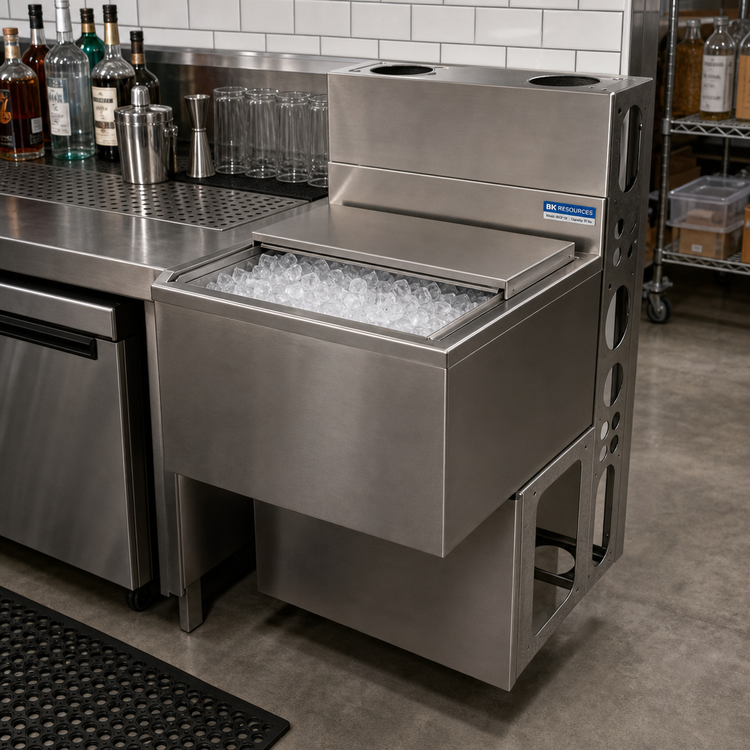 Product image #3 for BK Resources 25-Inch Underbar Ice Bin with 10-Circuit Aluminum Cold Plate, 97 lb Capacity
