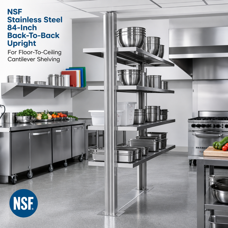 Product image #2 for NSF Stainless Steel 84-Inch Back-To-Back Upright for Floor-To-Ceiling Cantilever Shelving