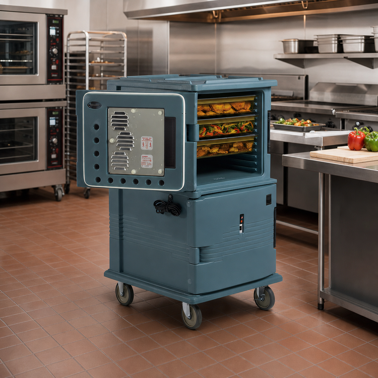Product image #3 for Cambro Ultra Camcart® H-Series Front-Loading Heated Food Pan Carrier with Security Package, 2-Compartment, 110V, Granite Gray