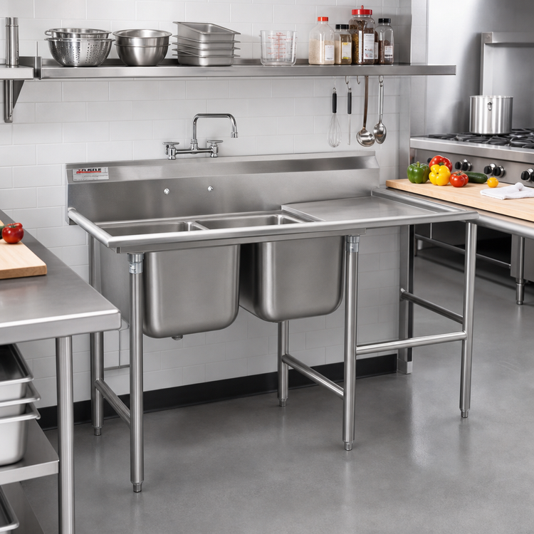 Product image #2 for Eagle Group 414 Series Two-Compartment Sink with Right-Hand Drainboard, 62-5/8 Inch Wide